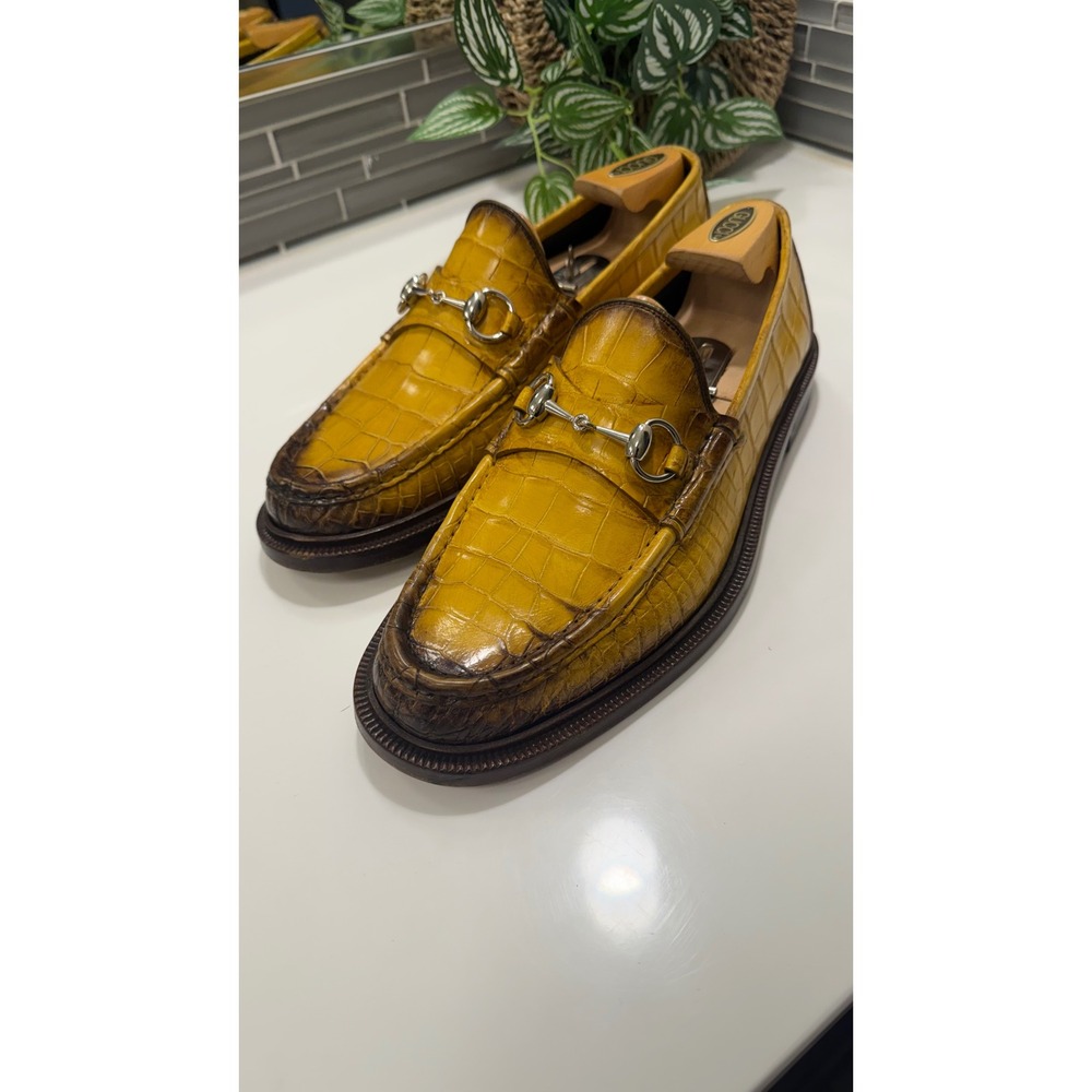 Gucci Crocodile Leather 1921 Loafers Yellow Brown Exotic Mens US 9 UK 8.5 RARE